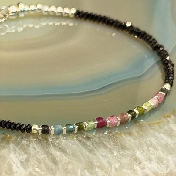 Multicolored Tourmaline Black Spinel and Sterling Silver Accents and Clasp - Picture 7 of 7
